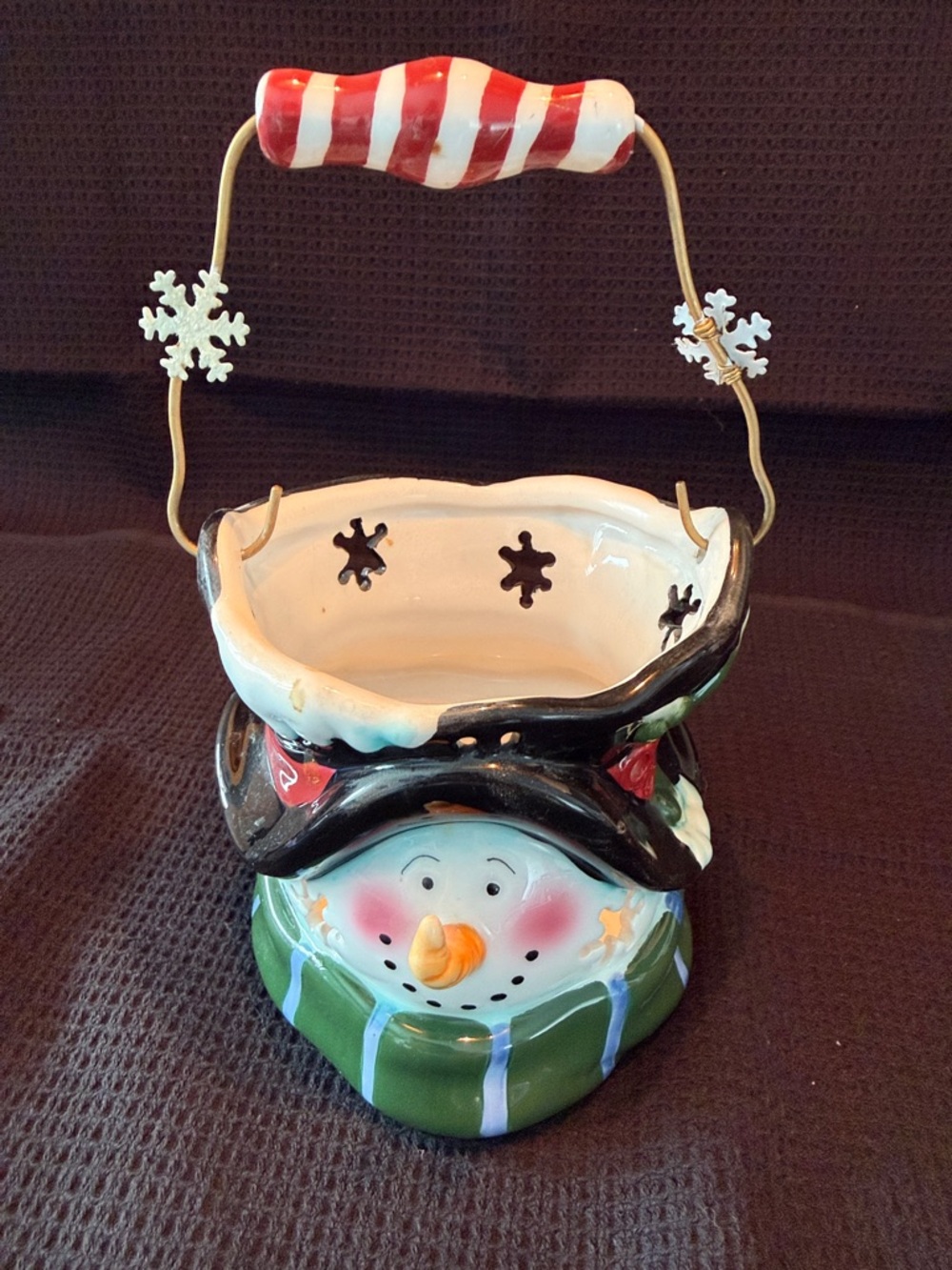 Whimsical Snowman Holiday Treat Basket - Green, Red, White